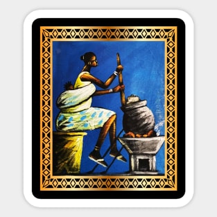 African Woman, African Mom Preparing Food, Back History Sticker